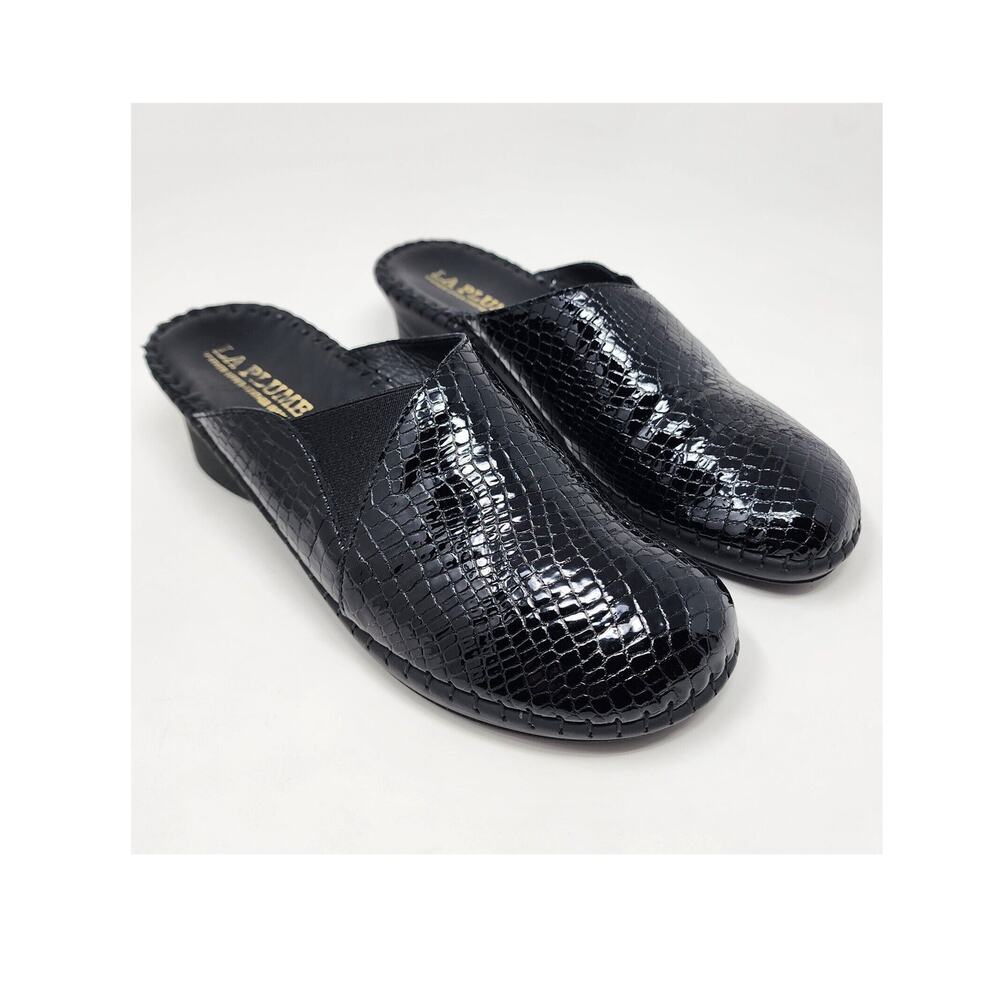 La Plume Salerno Mule Clog Women 10.5 Black Crocodile Patent Leather Comfort